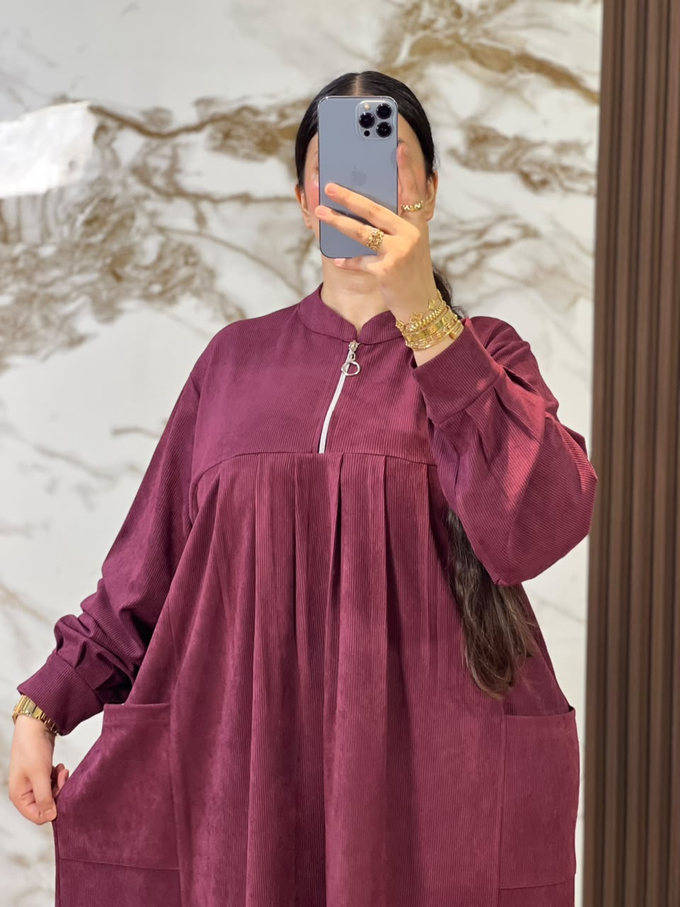 Tunique Ample Plissée avec Fermeture Zippée
