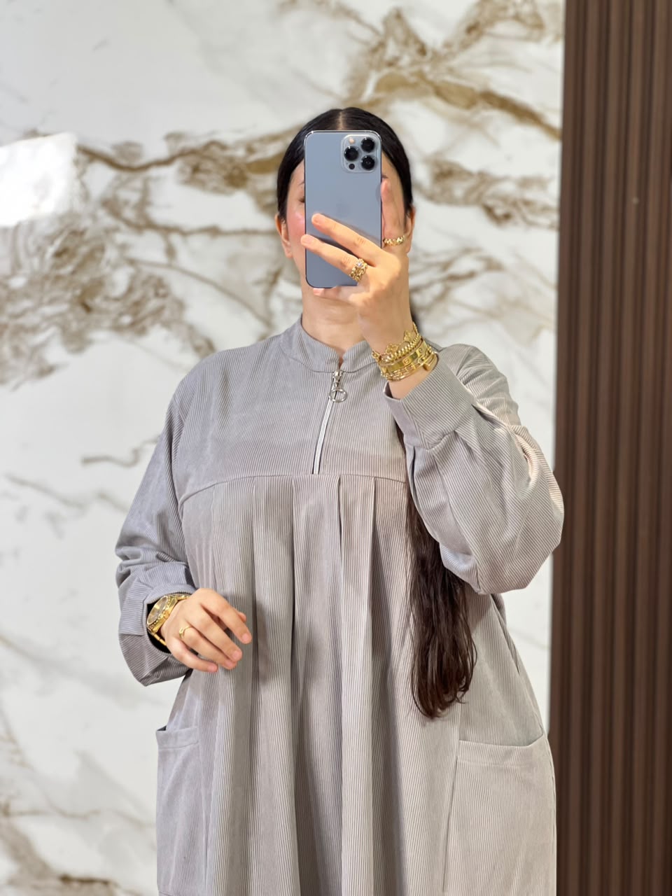 Tunique Ample Plissée avec Fermeture Zippée